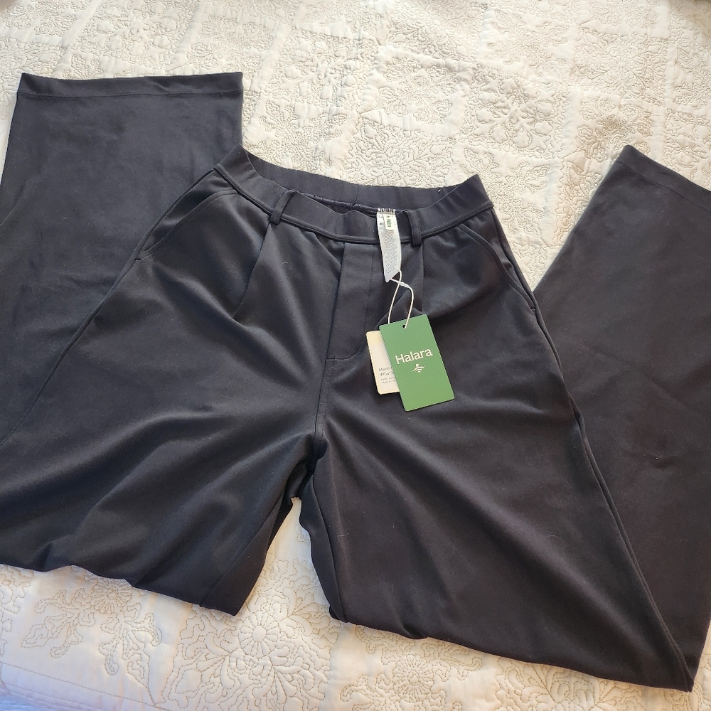NWT Halara Flex DayStretch High Waisted Pleated Work Pants Black Size XS TALL